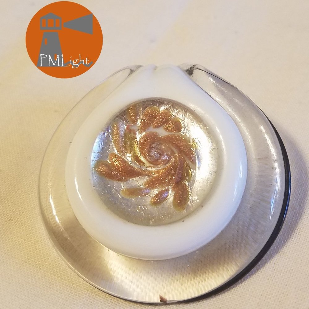 Glass Pendant Gold and White Design Round Medallion